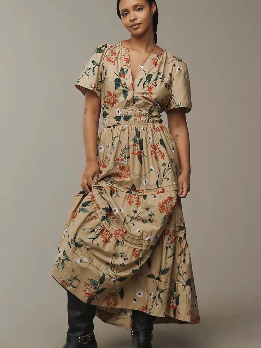Anthropologie Somerset Dress - Khaki Floral